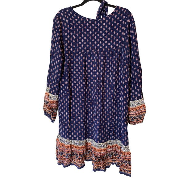 Time And Tru Dress Boho Tunic Blue Sapphire Print has Belt Long Sleeves Large - Picture 2 of 10